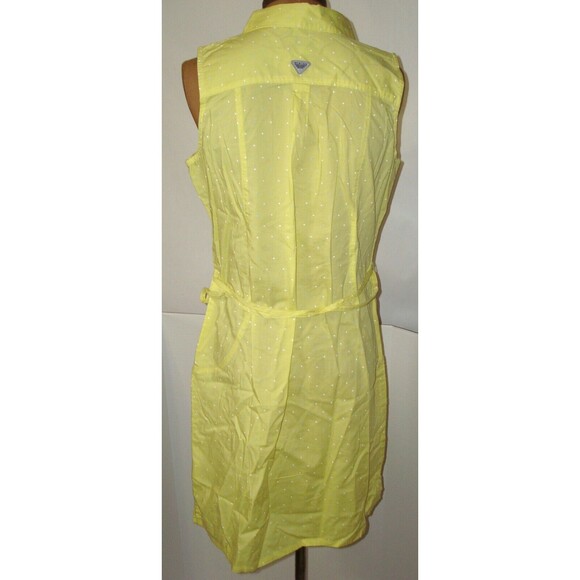 NWT New Womens Columbia Yellow Blue White Dot Dress PF M Pockets Cotton Rod Logo - Picture 10 of 12